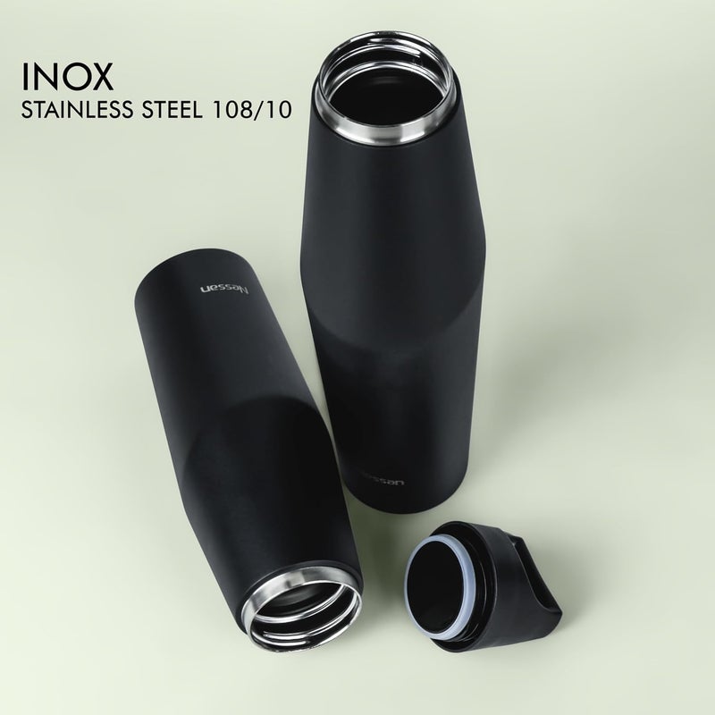 نيسان نسان ترمس مزدوج الجدار من الستانلس ستيل معزول بالتفريغ للسفر للمياه والشاي المثلج والقهوة الساخنة والسموذي والمزيد أسود،  مل - Image 2